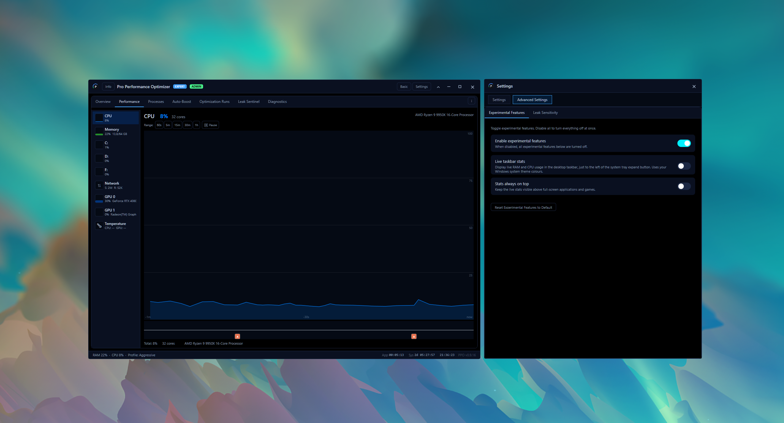 PPO Expert — advanced settings panel