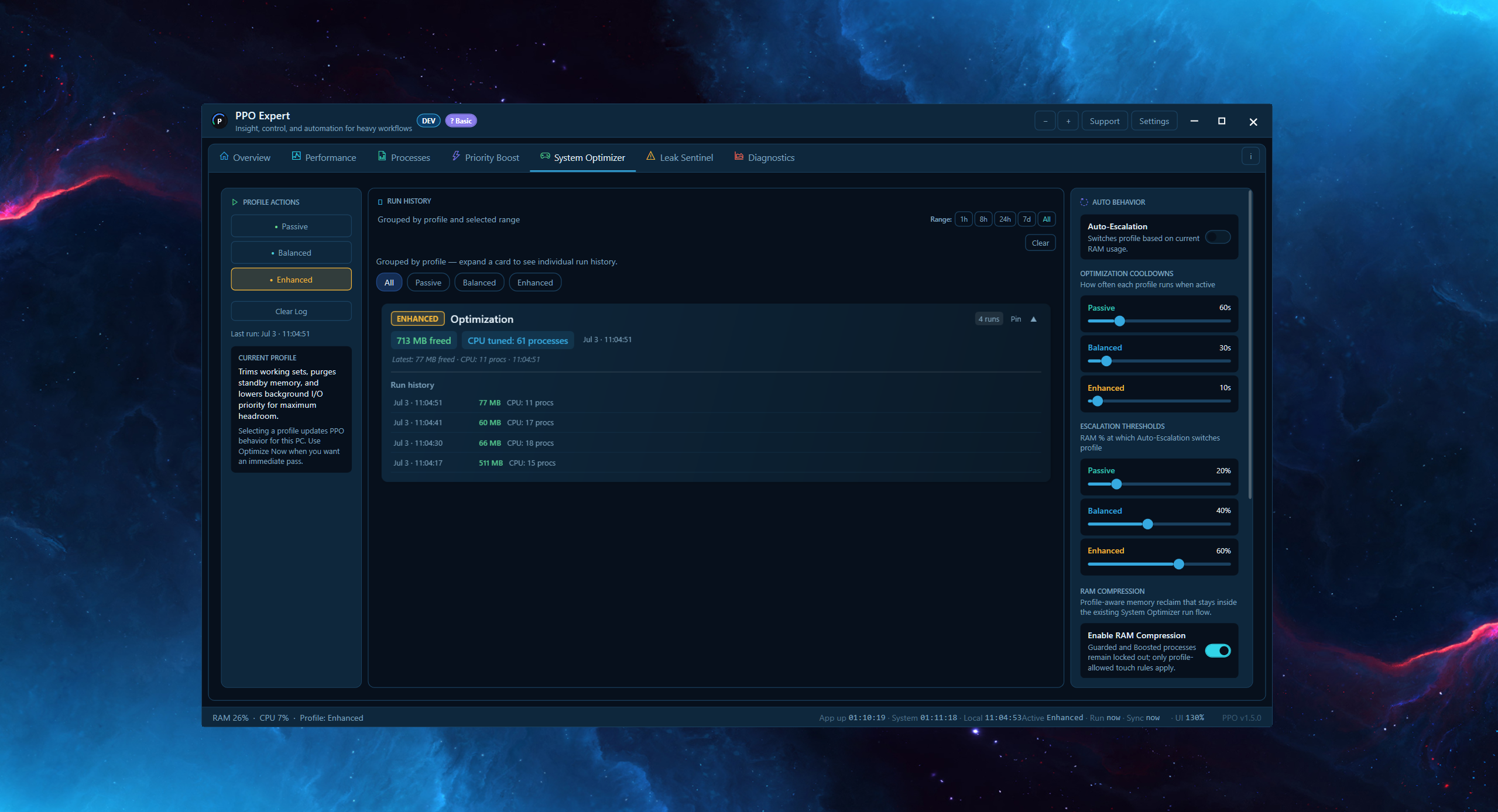 PPO Expert System Optimizer tab (default theme)