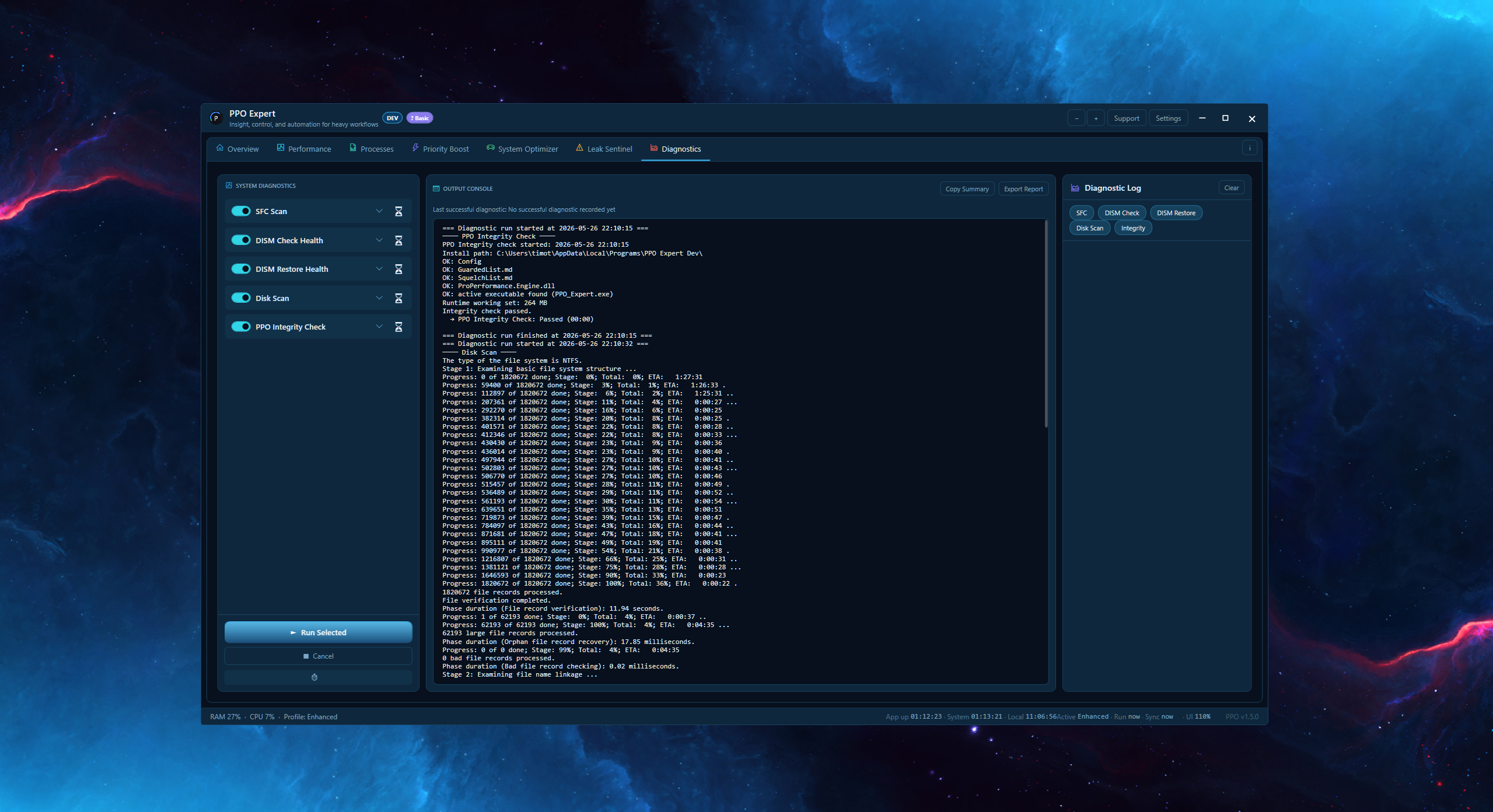 PPO Expert Diagnostics tab (default theme)
