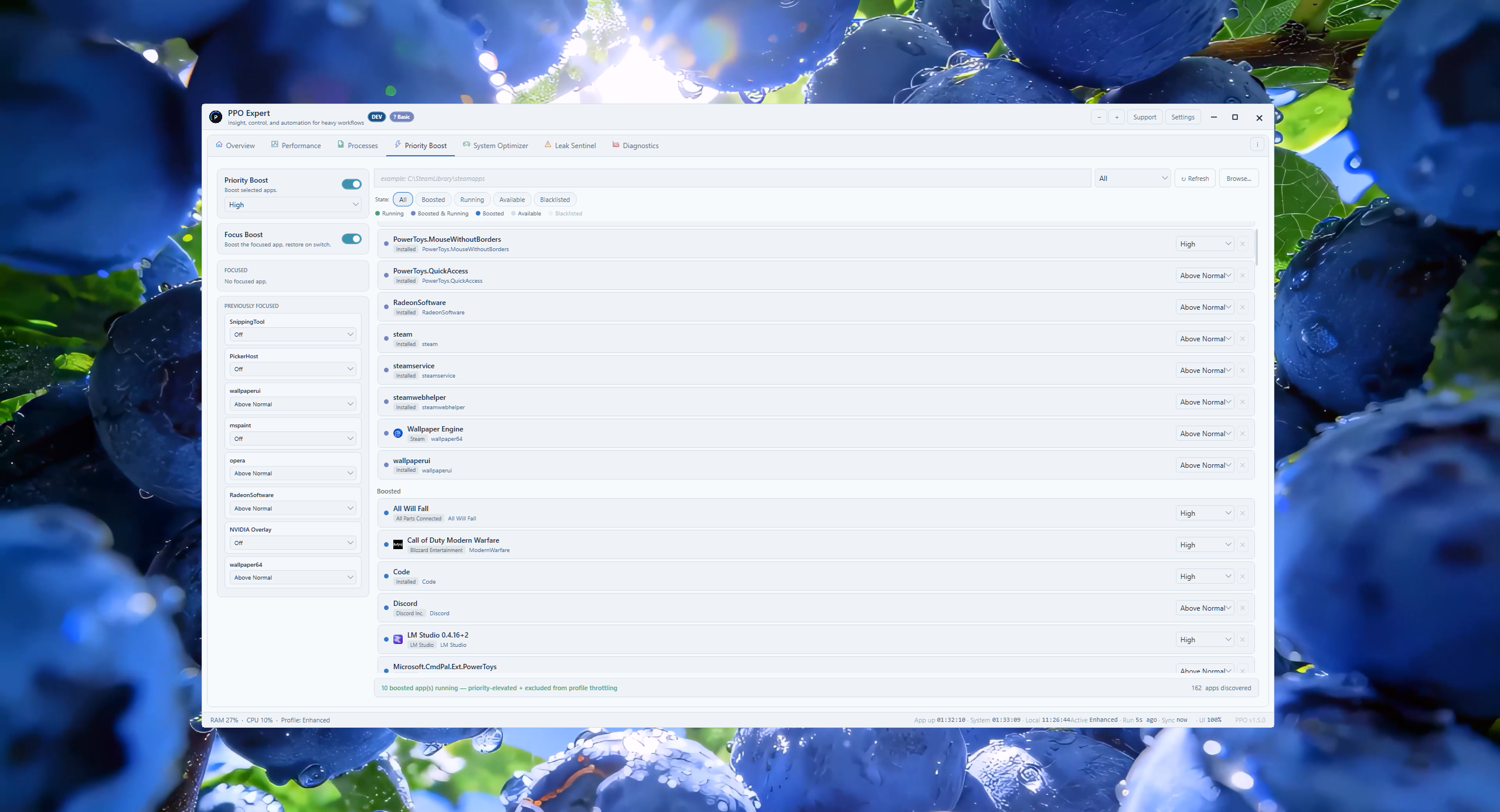 PPO Expert Performance tab GPU monitor (light theme)