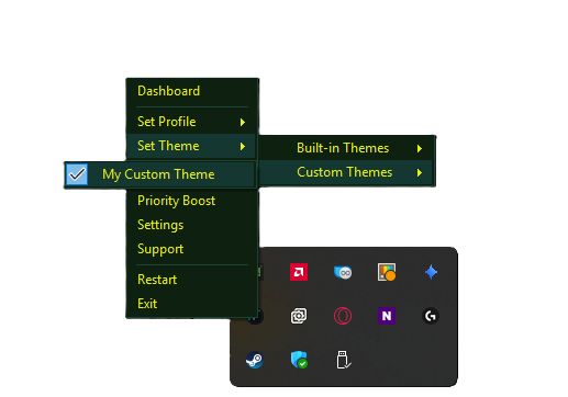 PPO Expert system tray quick menu with custom theme