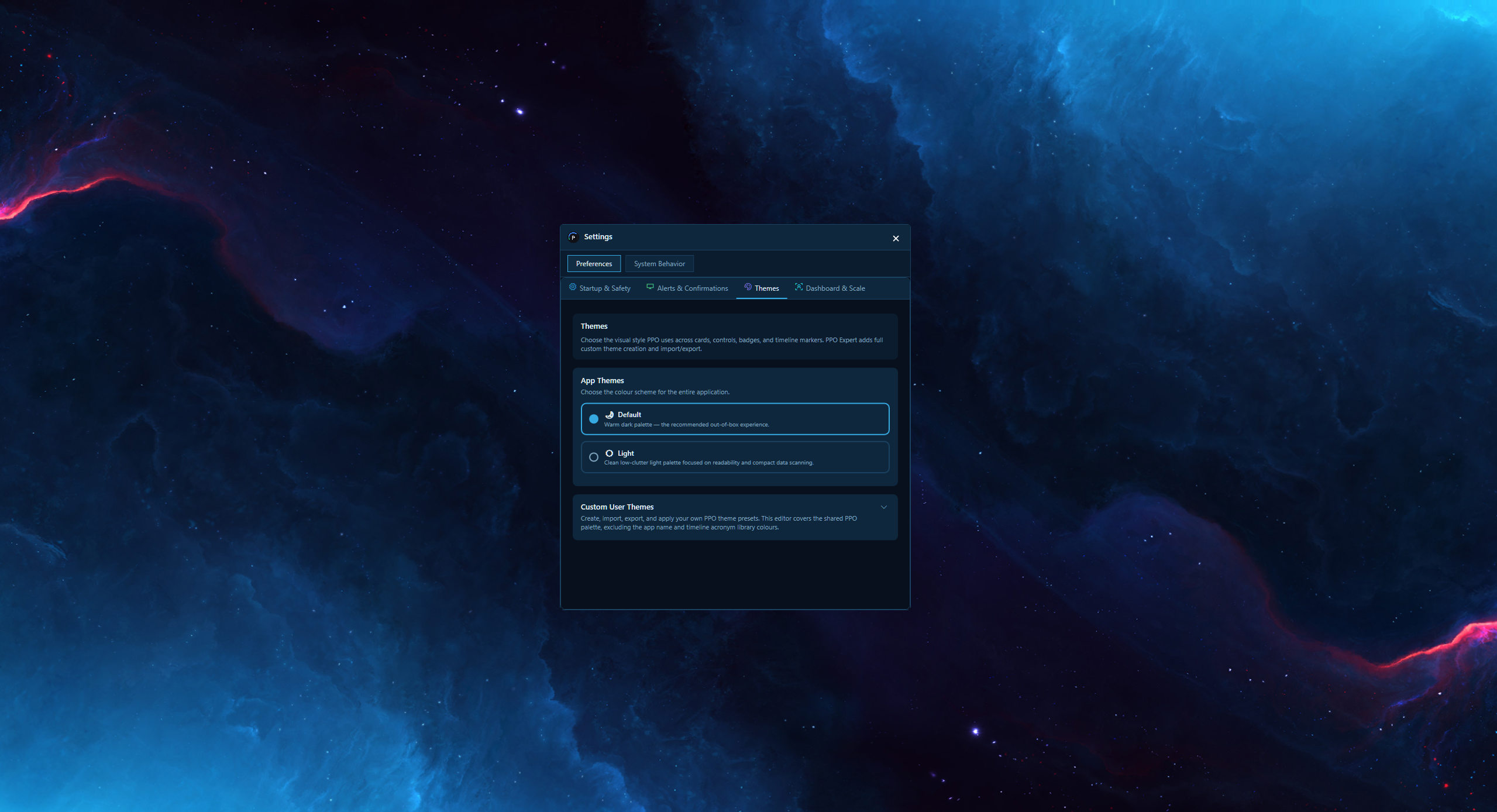 PPO Expert Settings, Custom Theme Creator (default theme)